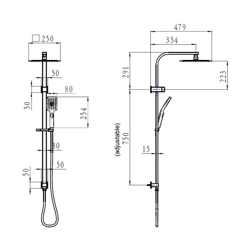 Sky Square Shower Rail Set
