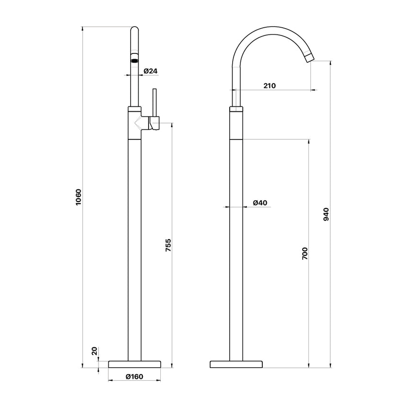 Matcha Floor Mounted Bath Filler with Mixer
