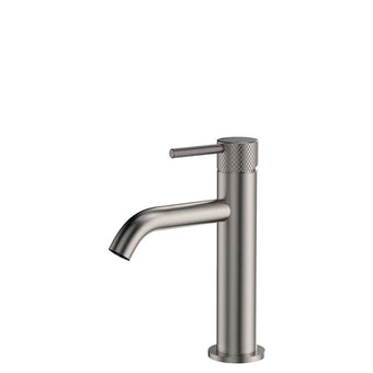 Stainless steel faucet on a white background