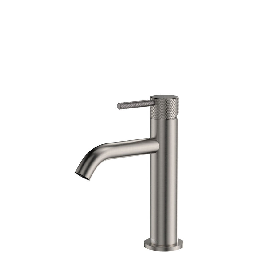 Stainless steel faucet on a white background