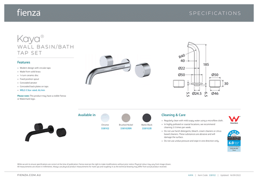 Kaya Wall Basin/ Bath Tap Set