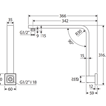 Square Fixed Gooseneck Arm