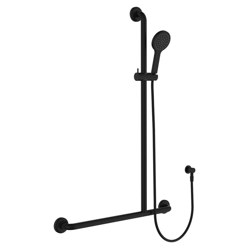 Accessible Hustle Care Matte Black Inverted T Rail Shower