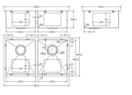 Hana Double Kitchen Sink 27L/27L Kit