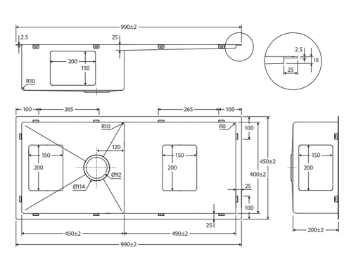 Hana Single Kitchen Sink 36L With Side Drainer Kit