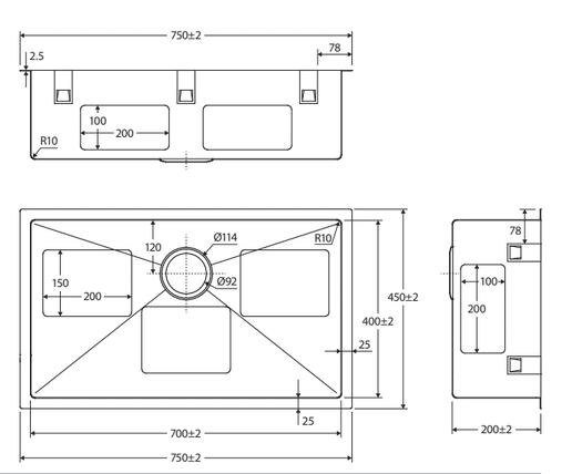 Hana Single Kitchen Sink 55L Kit