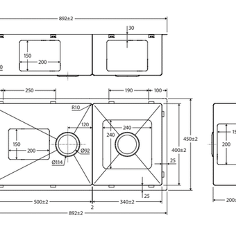 Hana Double Kitchen Sink 40L/27L Kit