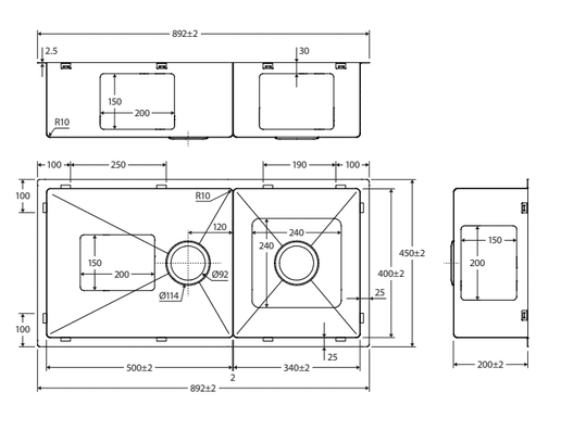 Hana Double Kitchen Sink 40L/27L Kit