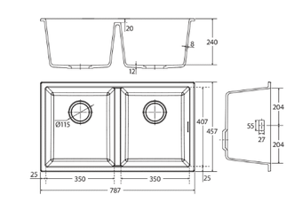 Kuro Granite Double Bowl Kitchen Sink 34L/34L