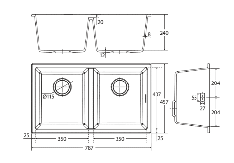 Kuro Granite Double Bowl Kitchen Sink 34L/34L