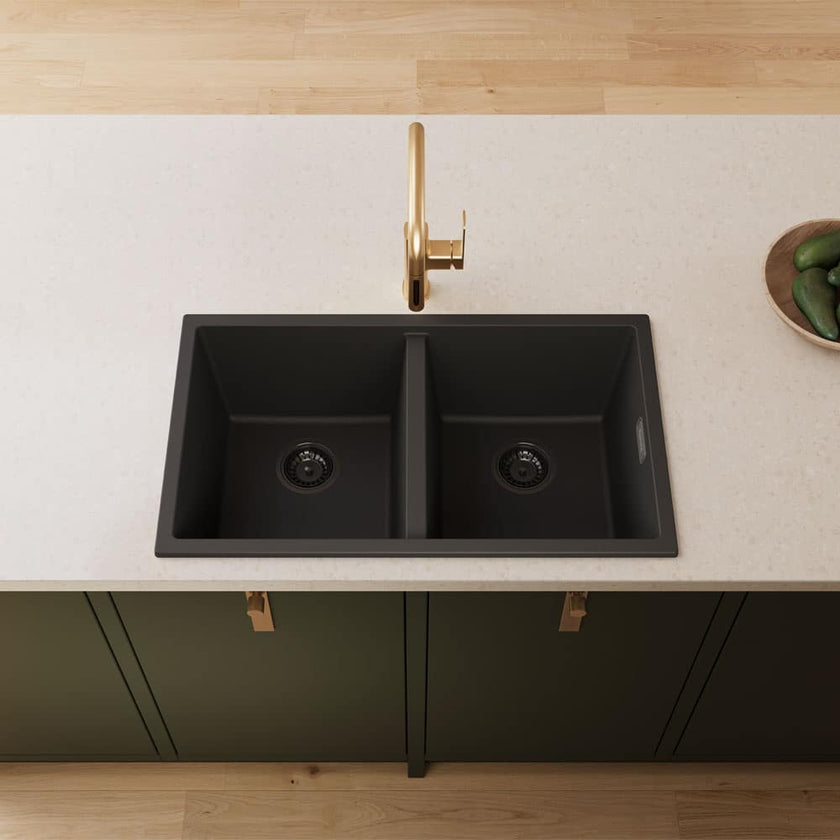 Kuro Granite Double Bowl Kitchen Sink 34L/34L