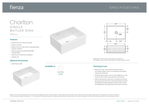 Charlton Butler Sink Small Reversible Fluted & Flat