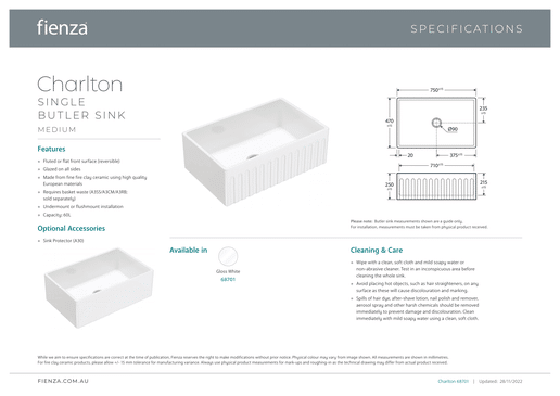 Charlton Butler Sink Medium Reversible Fluted & Flat