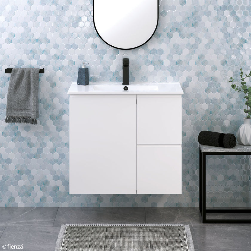 Siska Slim White Wall-Hung Vanity Including Ceramic Top
