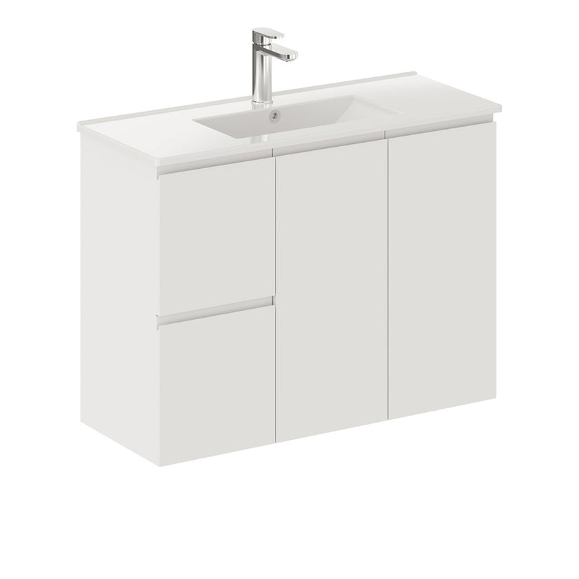 Siska Slim White Wall-Hung Vanity Including Ceramic Top