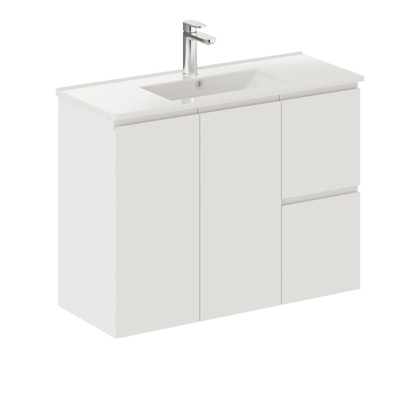 Siska Slim White Wall-Hung Vanity Including Ceramic Top
