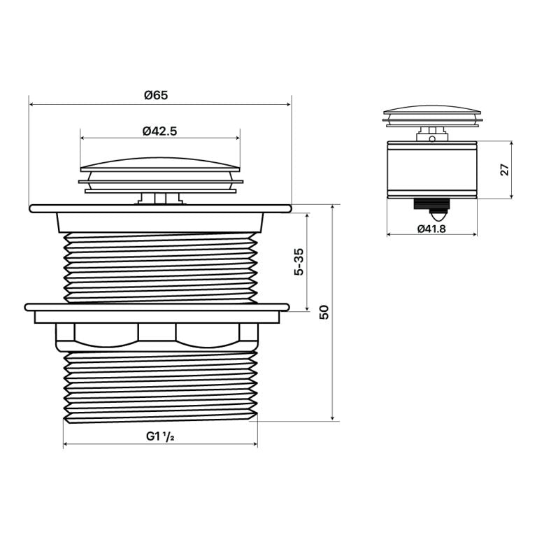 Bath Pop Up Waste 40mm With Pullout Centre