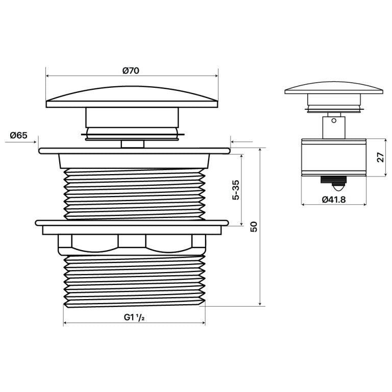 Bath Dome Pop Up Waste 40mm With Pullout Centre