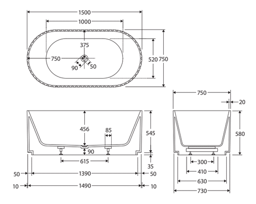 Eleanor Fluted Freestanding Acrylic Bath