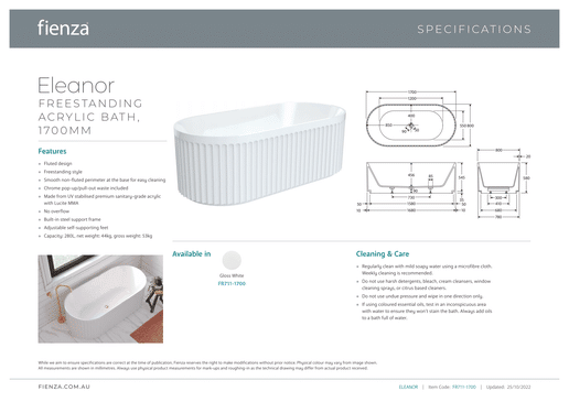 Eleanor Fluted Freestanding Acrylic Bath