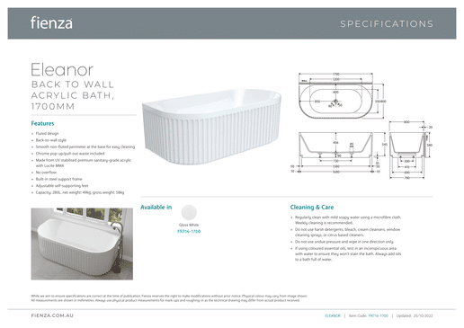 Eleanor Fluted Back To Wall Acrylic Bath