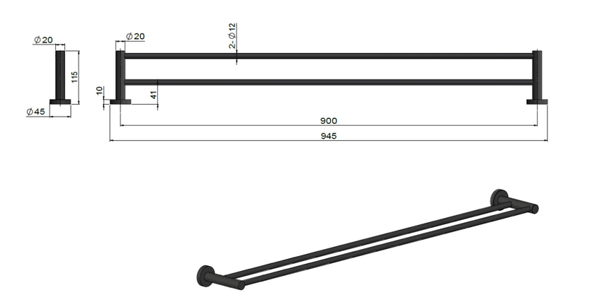 Round Double Towel Rail