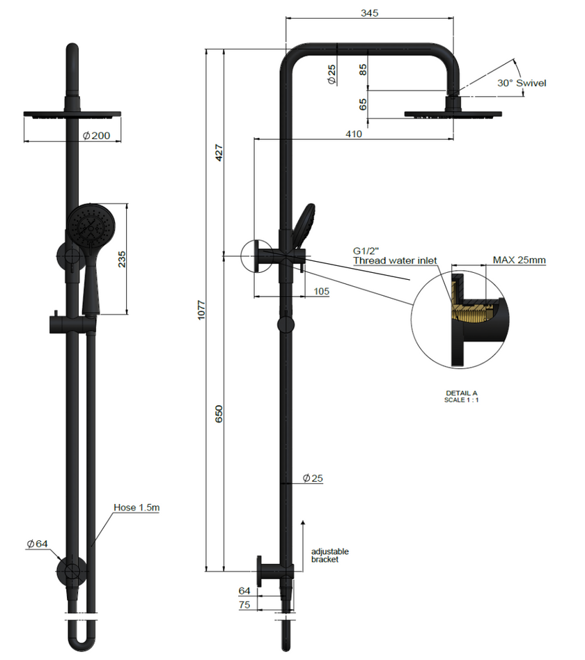 Round Combination Shower Rail