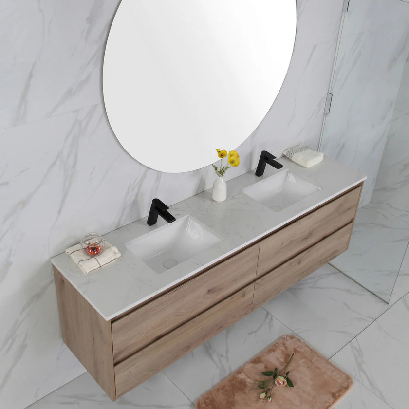 Max Wall Hung Vanity Including Flat Stone Top and Undermount Basin