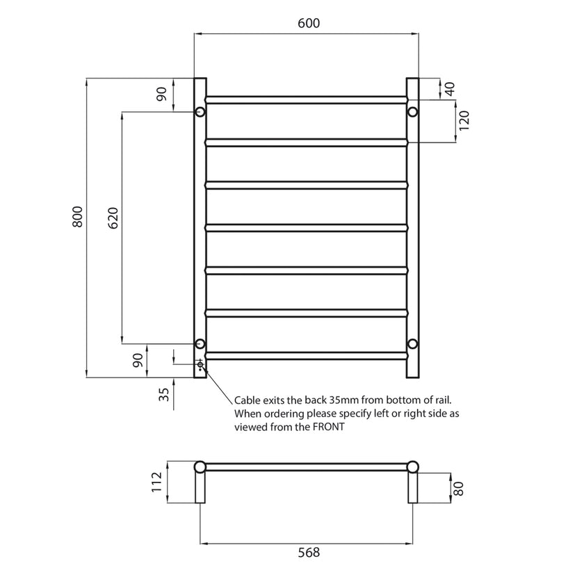 Round Heated Towel Ladder 600mm x 800mm