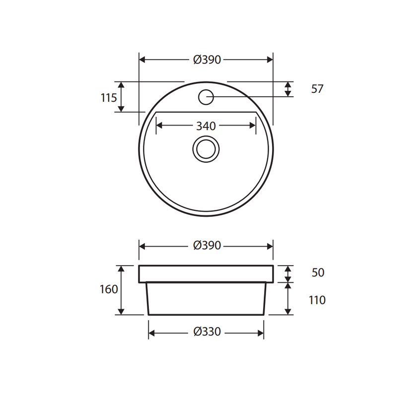 Reba Semi-Inset Basin With Tap Hole