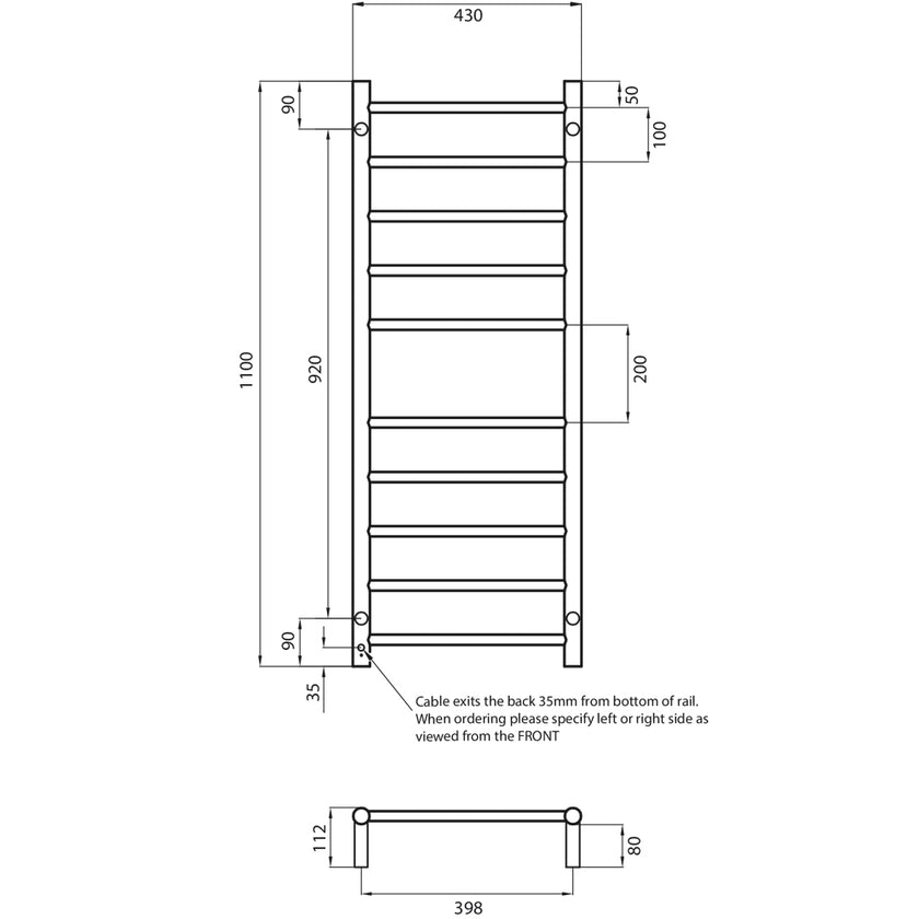Round Heated Towel Ladder 430mm x 1100mm