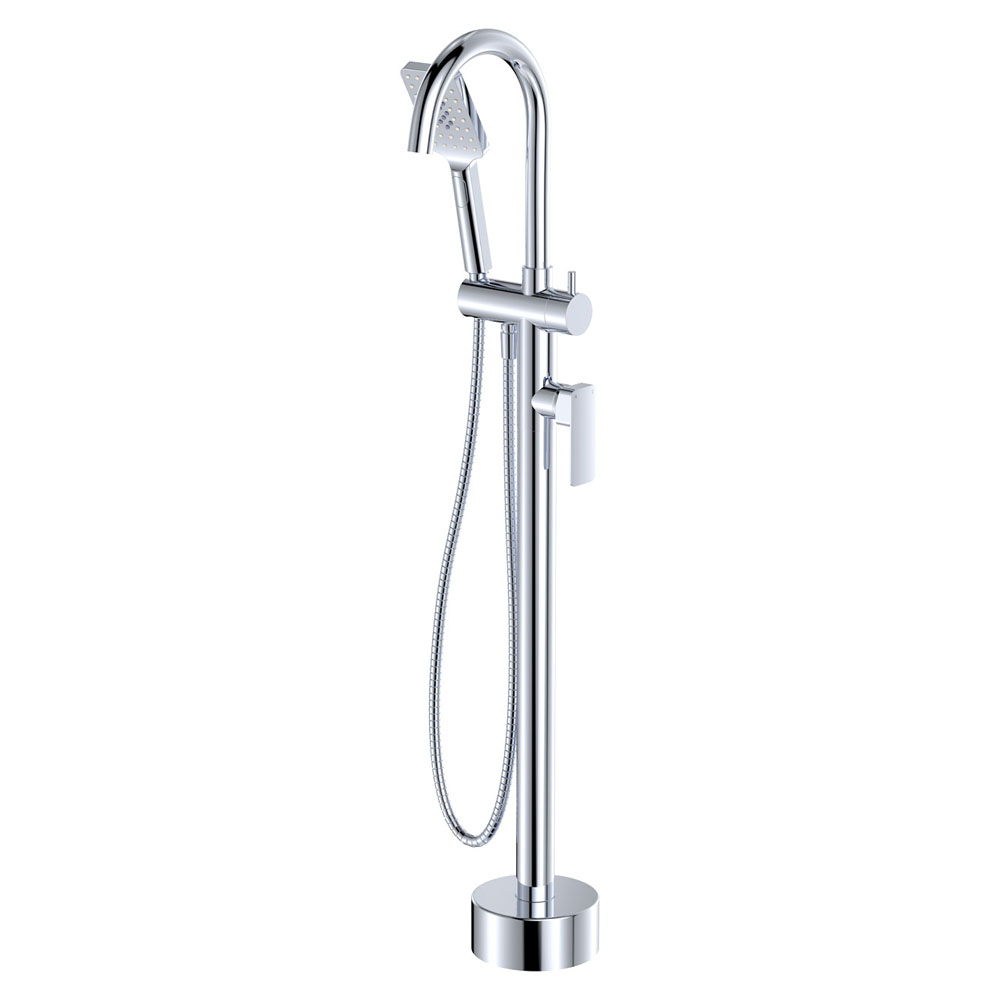 Tono Floor Mounted Bath Mixer With Hand Shower, Chrome Gia's Bathrooms and Tiles